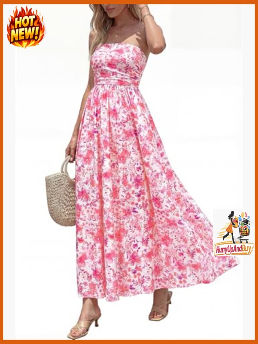 Strapless Maxi Dress Floral Boho Elegant Wedding Guest Beach Vacation - Picture 2 of 7